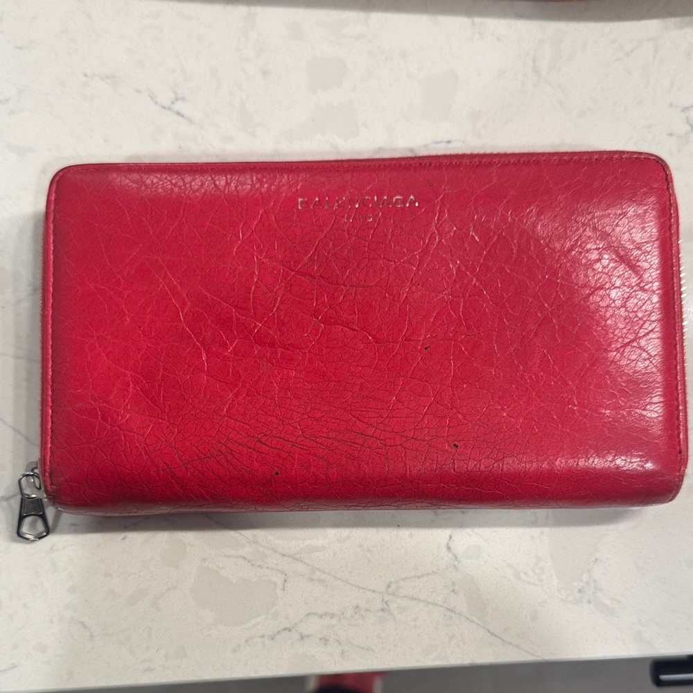 Balenciaga Crimson Leather Zip Wallet